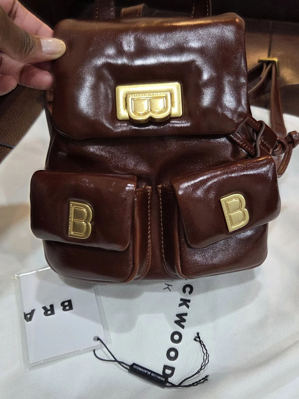 Brandon Blackwood Brown Leather (Small)Backpack with Gold Hardware - LIKE NEW